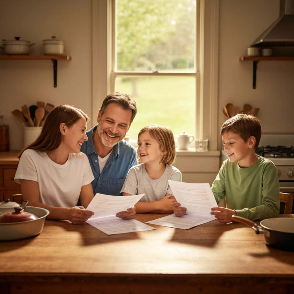Happy Homeowner Family Reviewing Mortgage Documents